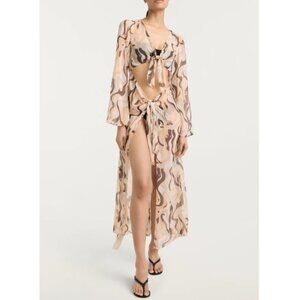 Cinq à Sept 'Talita' Abstract Tie-Knot Cover-Up Midi-Dress, Natural Multicolor